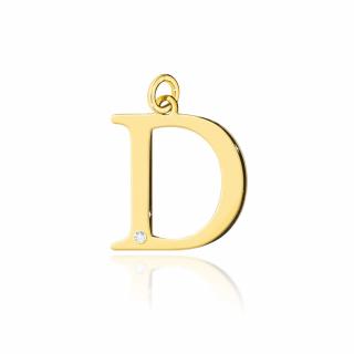 Złota zawieszka litera D z brylantem