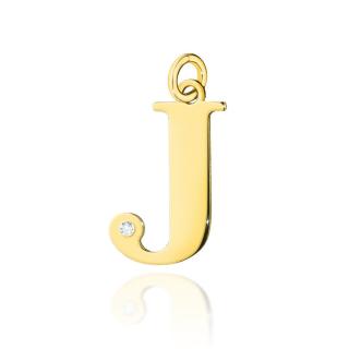 Złota zawieszka litera J z brylantem