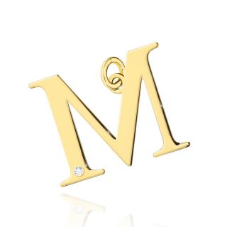 Złota zawieszka litera M z brylantem