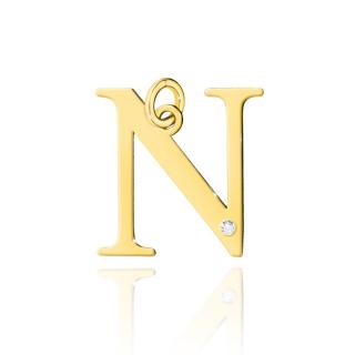 Złota zawieszka litera N z brylantem