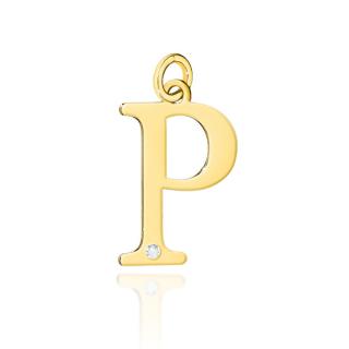 Złota zawieszka litera P z brylantem