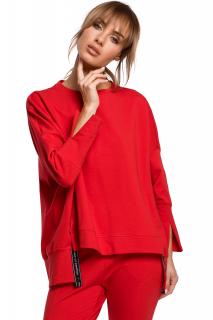 Bawełniana bluza damska z rozcięciami na bokach i lampasem czerwona M491