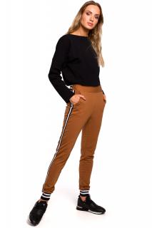 Bawełniana damskie spodnie sportowe z lampasami karmelowe M460