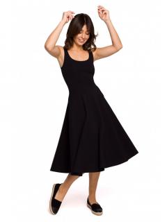Bawełniana rozkloszowana sukienka na ramiączkach czarna B218