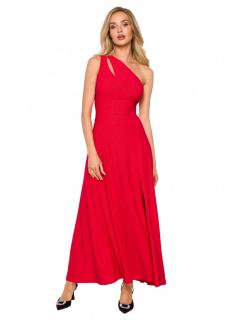 Brokatowa sukienka na imprezę z wycięciem w dekolcie czerwona M718