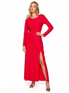 Brokatowa sukienka wieczorowa maxi długimi rękawami czerwona M719