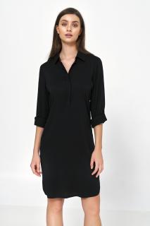 Czarna sukienka oversize z podwijanym rękawem - czarny