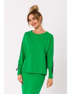 Damska bluza z szerokimi ściągaczami i lampasami zielona M727