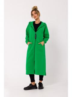 Damska długa bluza – płaszcz z kapturem zielona M729