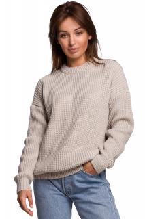 Damski luźny sweter w prążki beżowy BK052