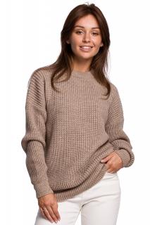 Damski luźny sweter w prążki cappucino BK052
