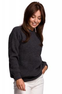 Damski luźny sweter w prążki grafitowy BK052