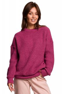 Damski luźny sweter w prążki wrzosowy BK052