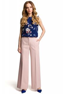 Damskie eleganckie spodnie z szerokimi nogawkami różowe M378
