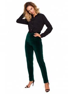 Damskie spodnie welurowe z prostymi nogawkami zielone M644