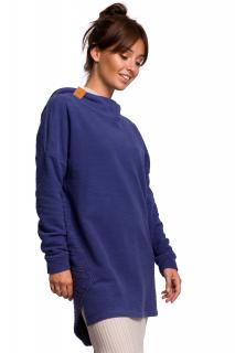 Długa damska bawełniana bluza z kapturem indygo B176