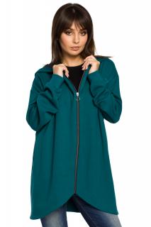 Długa damska zasuwana bluza sportowa z kapturem zielona B054