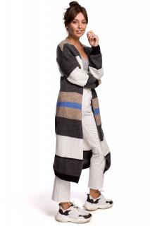 Długi damski sweter kardigan w kolorowe pasy BK055_1