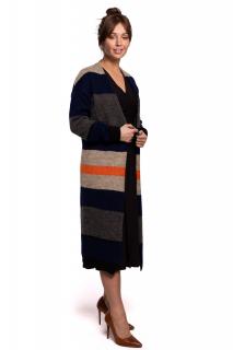 Długi damski sweter kardigan w kolorowe pasy BK055_2