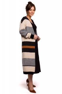 Długi damski sweter kardigan w kolorowe pasy BK055_3