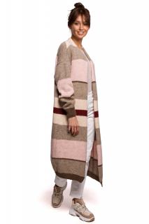 Długi damski sweter kardigan w kolorowe pasy BK055_4