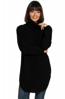 Długi damski sweter z golfem czarny BK005