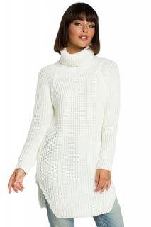 Długi damski sweter z golfem ecru BK005
