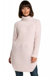 Długi damski sweter z golfem różowy BK005