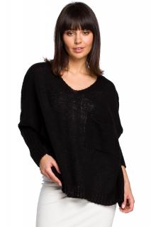 Dzianinowa bluzka luźny sweter z kieszenią czarny BK018