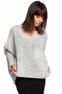 Dzianinowa bluzka luźny sweter z kieszenią popielaty BK018