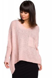 Dzianinowa bluzka luźny sweter z kieszenią różowy BK018