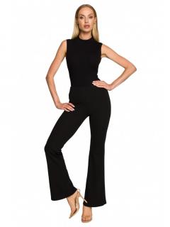 Elastyczne damskie spodnie z rozszerzanymi nogawkami czarne M704