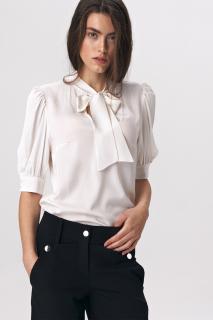 Elegancka bluzka ecru z wiązaniem na dekolcie - ecru