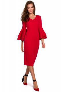 Elegancka sukienka midi z falbanami przy rękawach czerwona K002