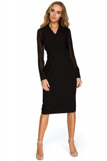 Elegancka sukienka ołówkowa z szyfonowymi rękawami czarna S136