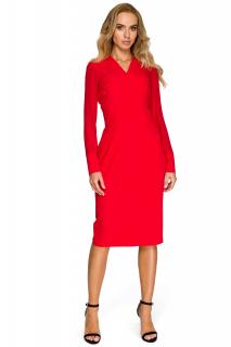 Elegancka sukienka ołówkowa z szyfonowymi rękawami czerwona S136