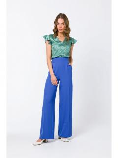 Eleganckie damskie spodnie z szerokimi nogawkami niebieskie S331