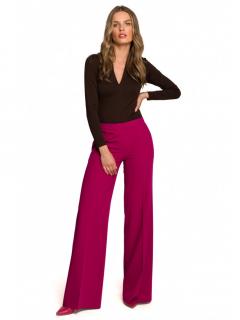 Eleganckie damskie spodnie z szerokimi nogawkami śliwkowe S311