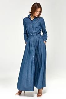 Jeansowa sukienka maxi z długim rękawem - jeans