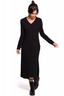 Luźna sportowa sukienka maxi z kapturem czarna B128