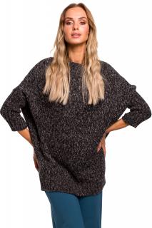 Oversizowy sweter z szerokimi ściągaczami melanż grafitowy M470