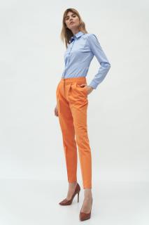 Pomarańczowe damskie eleganckie spodnie z zakładkami
