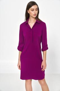 Purpurowa sukienka oversize z podwijanym rękawem