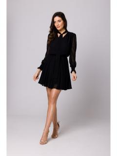 Rozkloszowana sukienka szyfonowa mini czarna K168