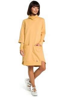 Sportowa asymetryczna sukienka z golfem żółta B089