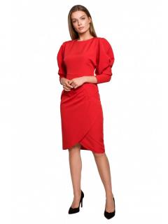 Sukienka midi z bufiastymi rękawami i kopertowym dołem czerwona S284