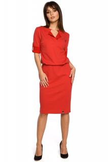 Sukienka ołówkowa midi z wyjątkowym dekoltem czerwona B056