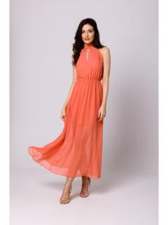 Sukienka szyfonowa maxi z dekoltem halter pomarańczowa K169