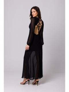 Sukienka szyfonowa maxi z odkrytymi plecami czarna K166_3