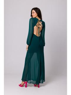 Sukienka szyfonowa maxi z odkrytymi plecami zielona K166